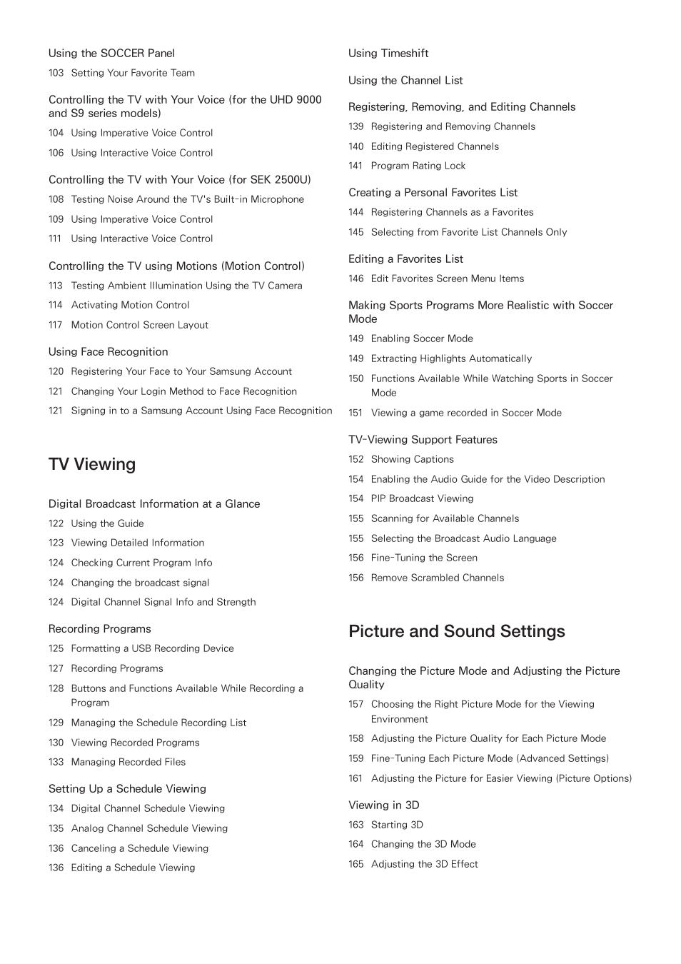 Tv viewing, Picture and sound settings | Samsung UN78HU9000FXZA User Manual | Page 4 / 244