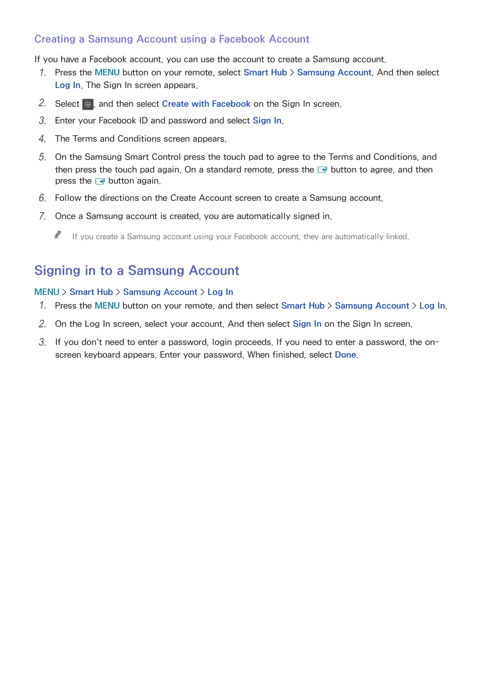 64 signing in to a samsung account, Signing in to a samsung account | Samsung UN78HU9000FXZA User Manual | Page 70 / 244