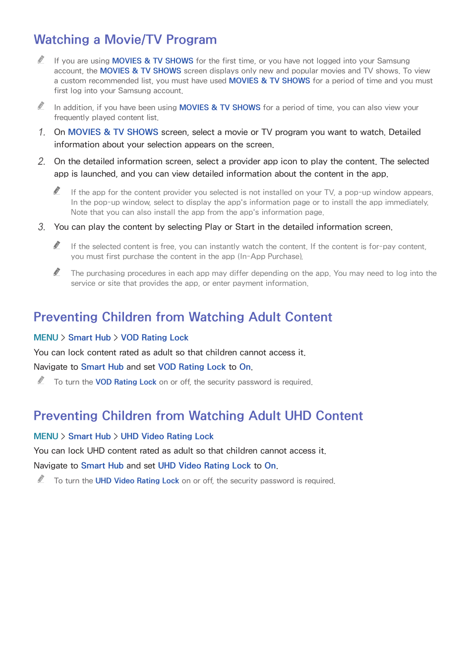 88 watching a movie/tv program, 88 preventing children from watching adult content, Watching a movie/tv program | Preventing children from watching adult content | Samsung UN78HU9000FXZA User Manual | Page 94 / 244