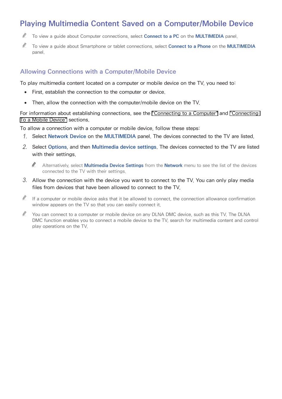 92 playing multimedia content saved on a computer, Mobile device | Samsung UN78HU9000FXZA User Manual | Page 98 / 244