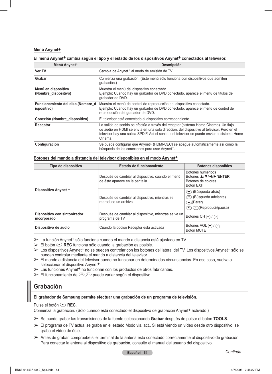 Grabación | Samsung PL50A450P1XZP User Manual | Page 116 / 123