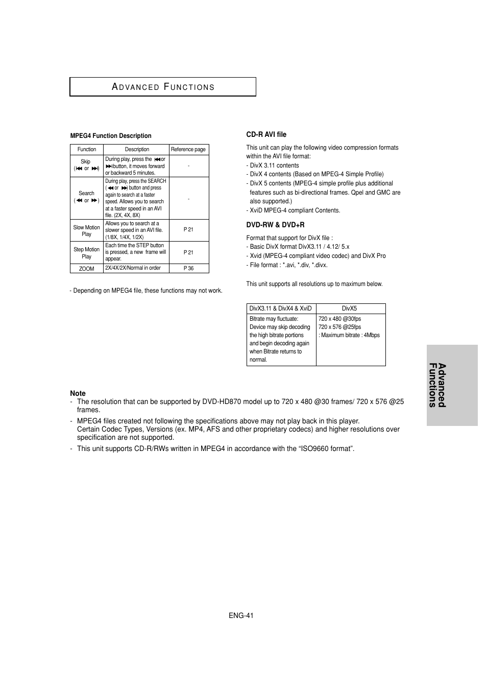 Advanced functions | Samsung DVD-HD870-XAA User Manual | Page 41 / 62