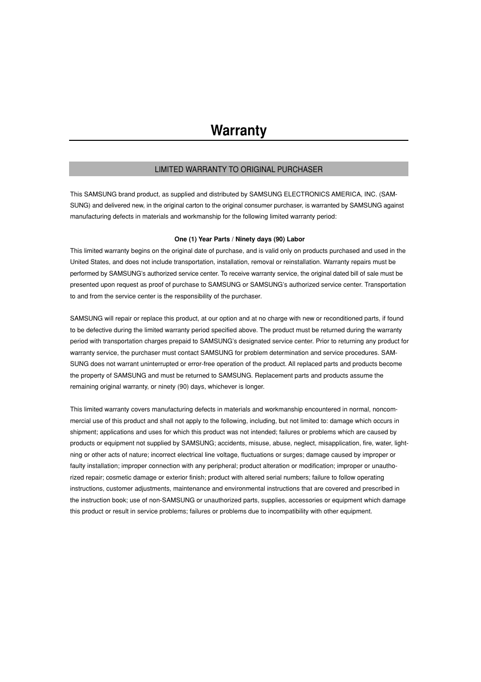 Warranty | Samsung DVD-HD870-XAA User Manual | Page 61 / 62