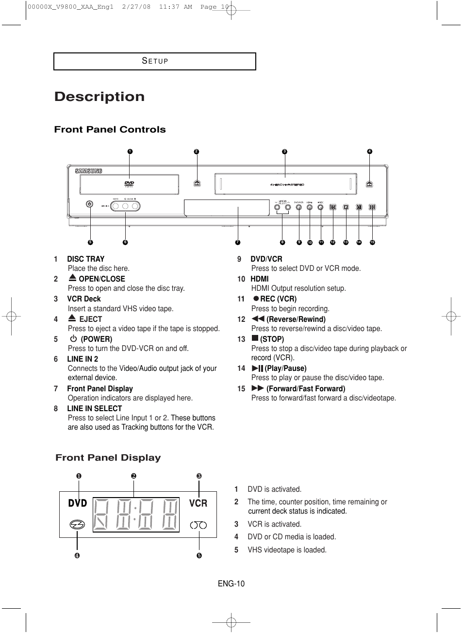 Description | Samsung DVD-V9800-XAA User Manual | Page 10 / 88