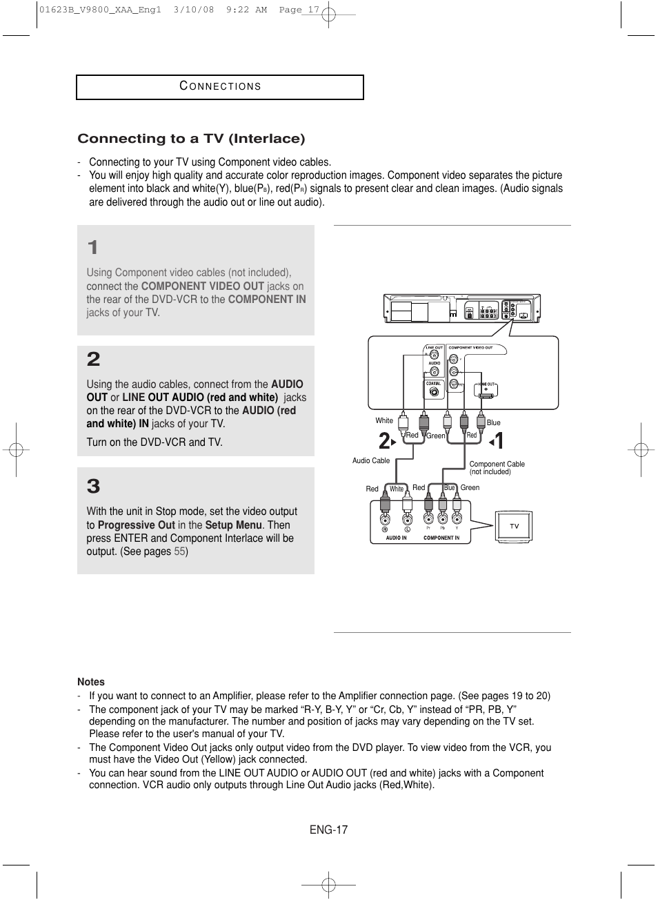 Connecting to a tv (interlace) | Samsung DVD-V9800-XAA User Manual | Page 17 / 88