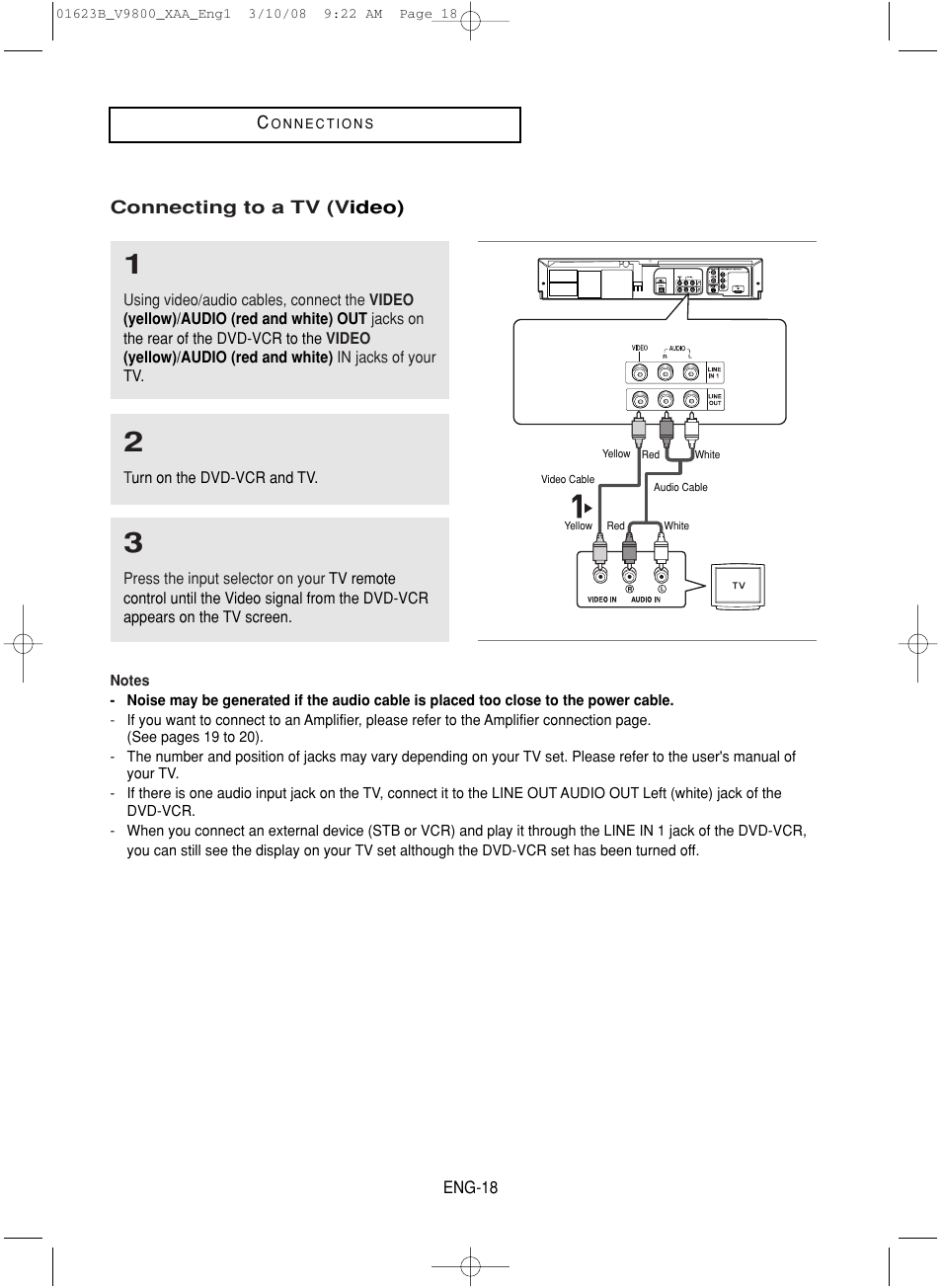 Connecting to a tv (video) | Samsung DVD-V9800-XAA User Manual | Page 18 / 88