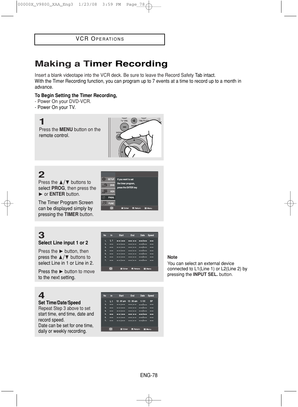 Making a timer recording, Making a t imer recording | Samsung DVD-V9800-XAA User Manual | Page 78 / 88