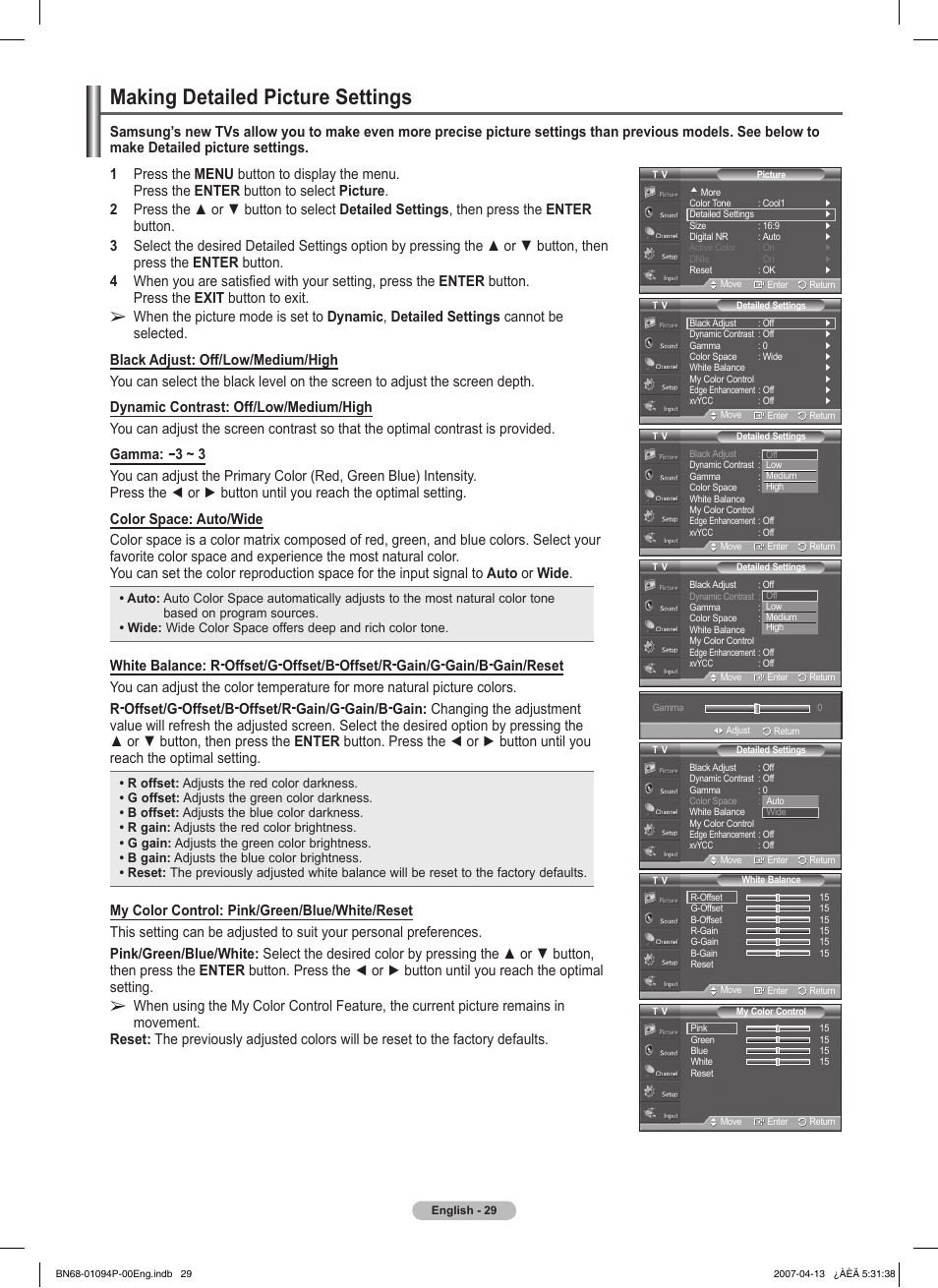 Making detailed picture settings | Samsung FPT5084X-XAA User Manual | Page 29 / 83