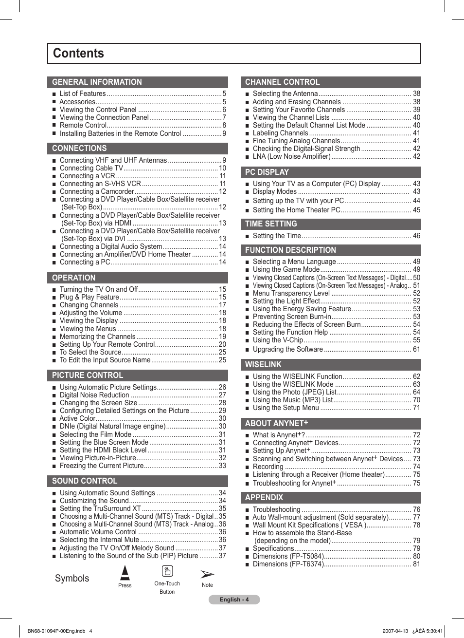 Samsung FPT5084X-XAA User Manual | Page 4 / 83