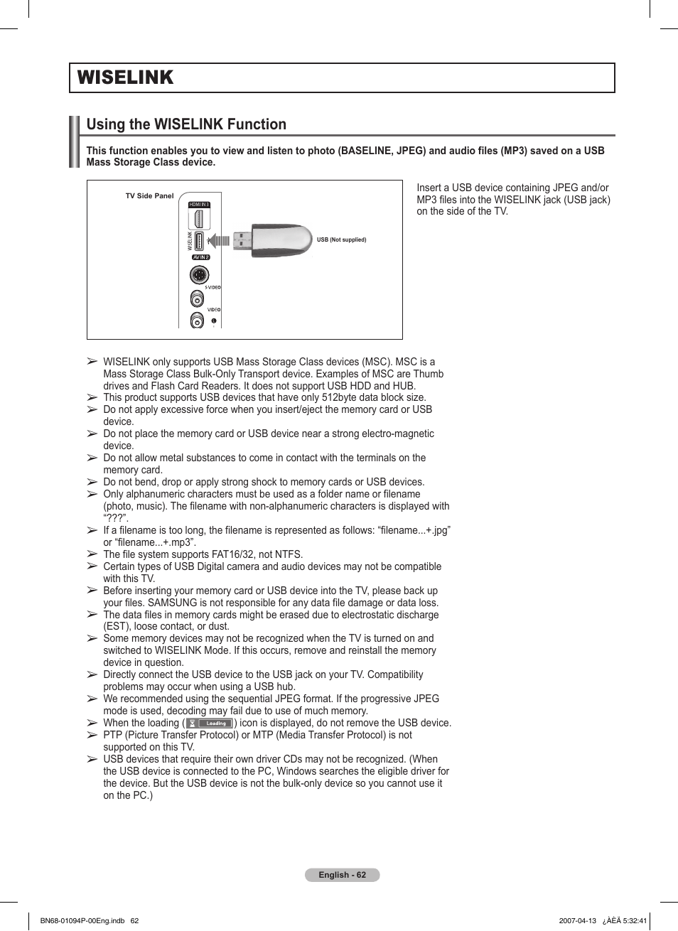 Wiselink, Using the wiselink function | Samsung FPT5084X-XAA User Manual | Page 62 / 83