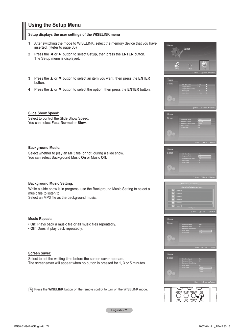 Using the setup menu | Samsung FPT5084X-XAA User Manual | Page 71 / 83