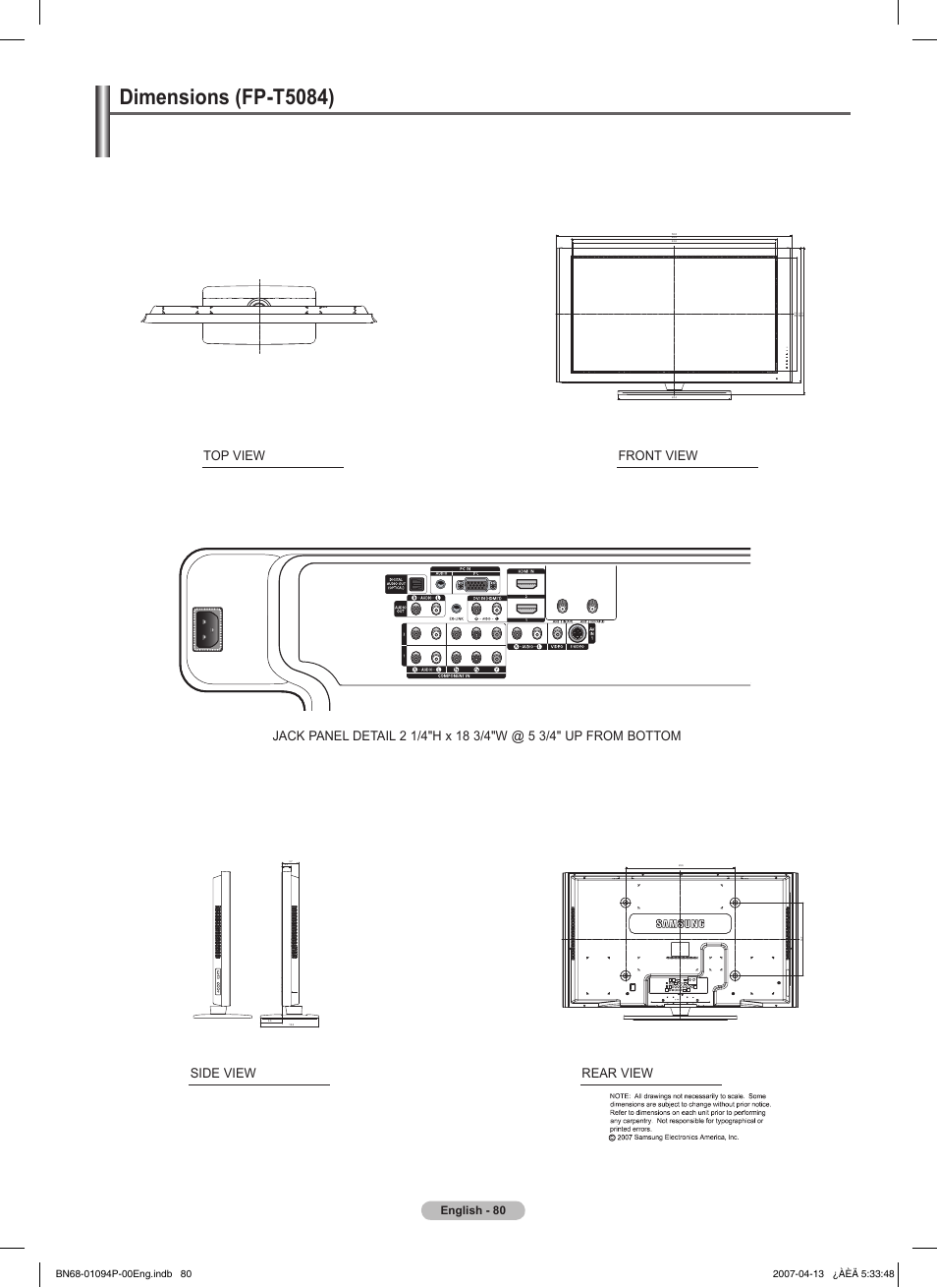 Dimensions (fp-t5084), English - 80 | Samsung FPT5084X-XAA User Manual | Page 80 / 83