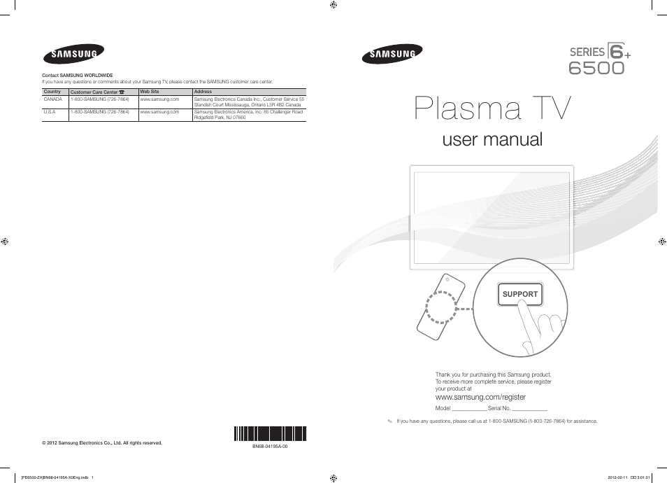 Samsung PN60E6500EFXZA User Manual | 43 pages