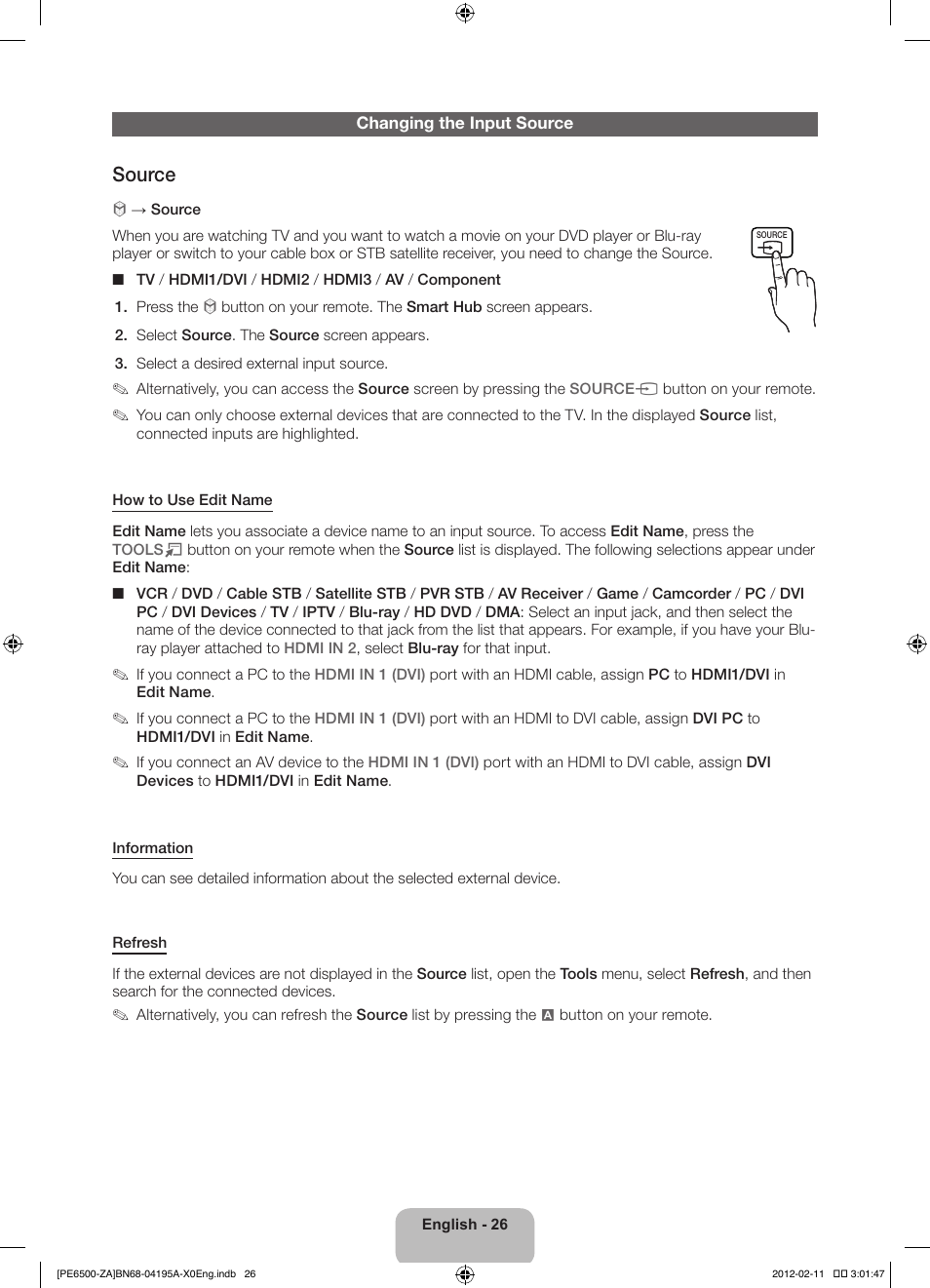 Source | Samsung PN60E6500EFXZA User Manual | Page 26 / 43