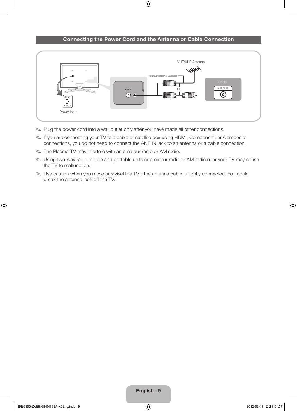 Samsung PN60E6500EFXZA User Manual | Page 9 / 43