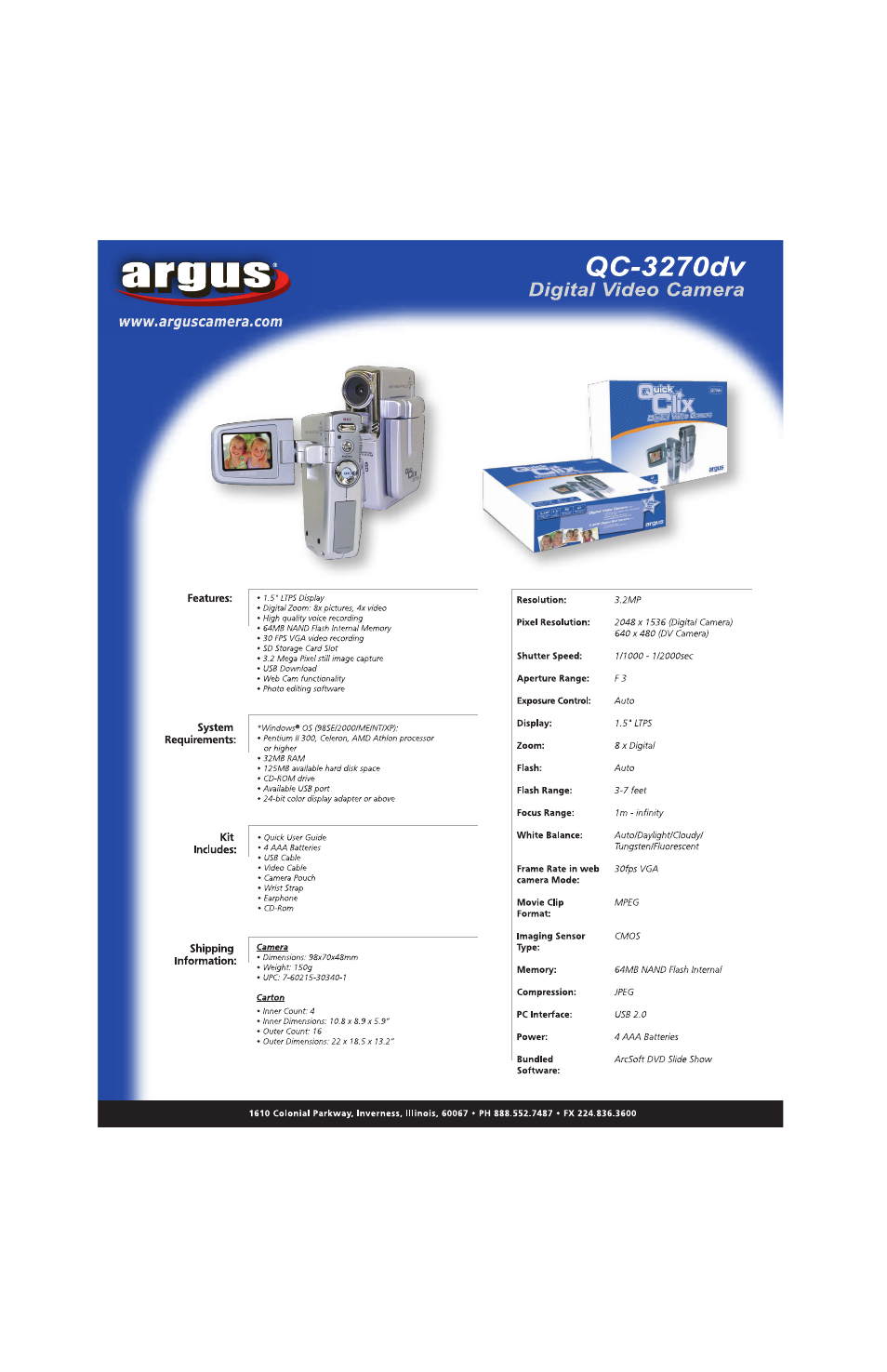 Argus QC-3270DV User Manual | 1 page