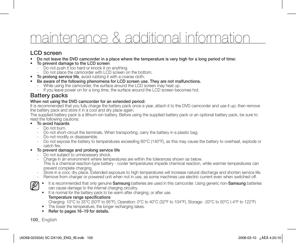 Maintenance & additional information | Samsung SC-DX103-XAP User Manual | Page 110 / 124