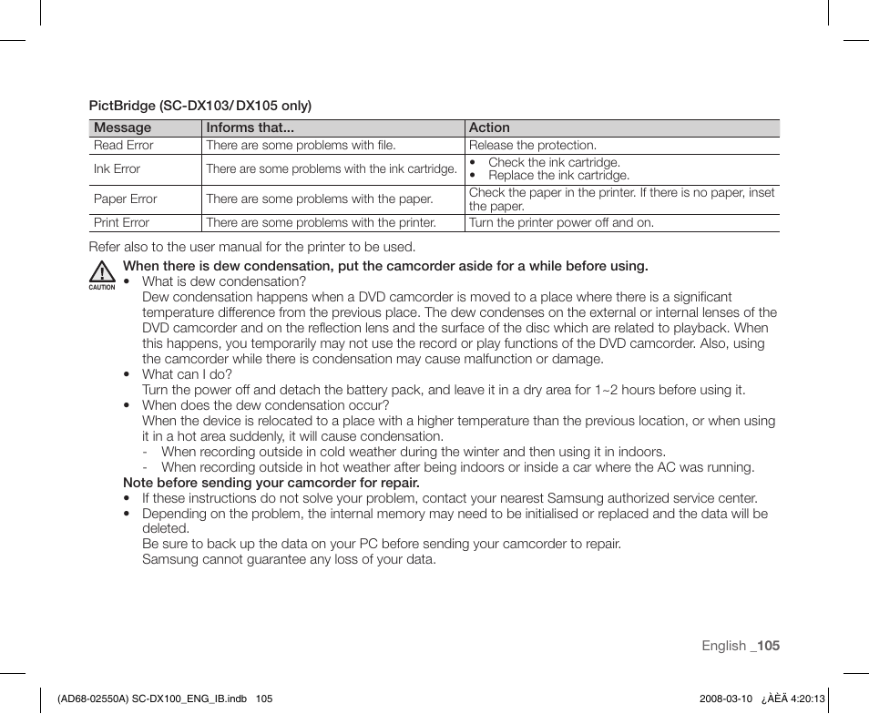 Samsung SC-DX103-XAP User Manual | Page 115 / 124