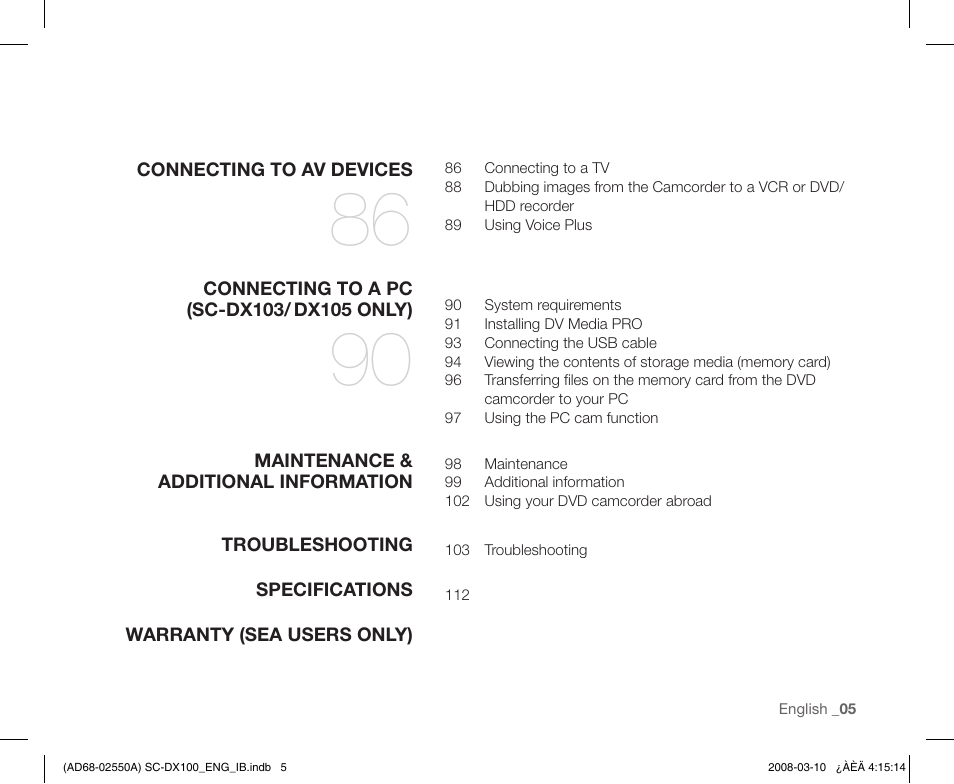 Samsung SC-DX103-XAP User Manual | Page 15 / 124