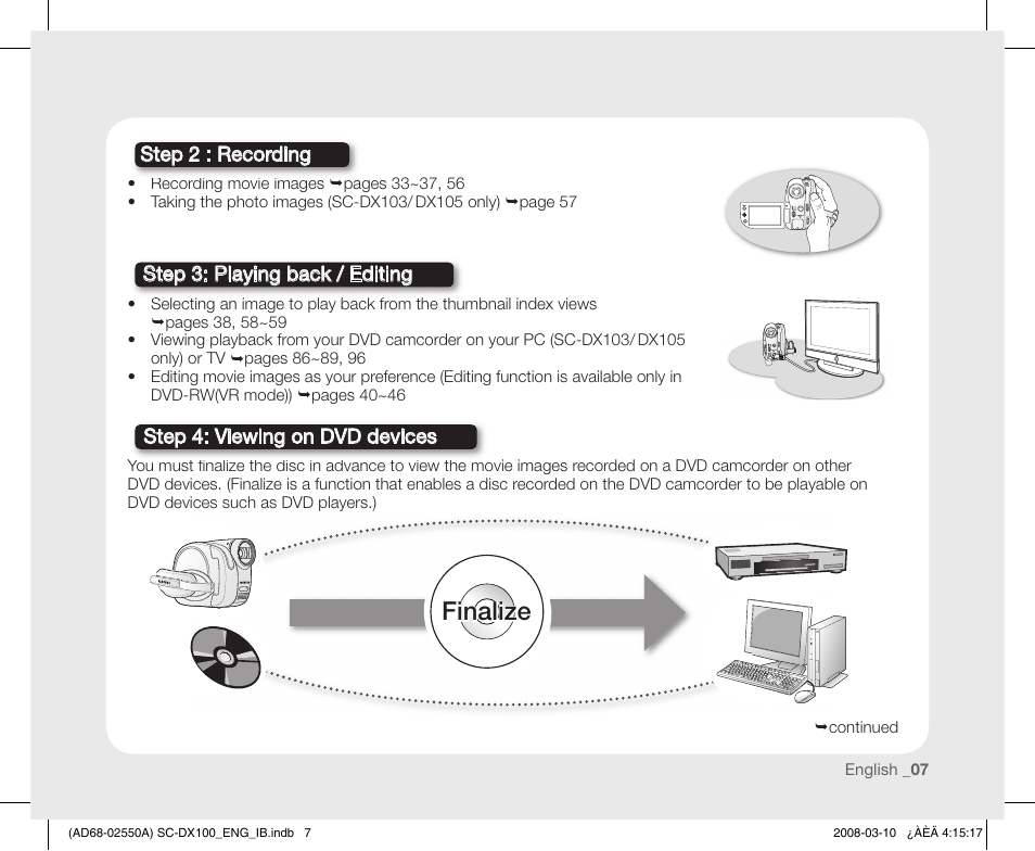 Finalize | Samsung SC-DX103-XAP User Manual | Page 17 / 124