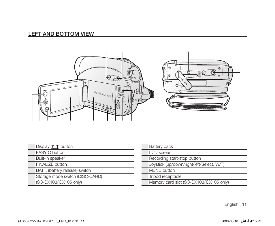 Left and bottom view | Samsung SC-DX103-XAP User Manual | Page 21 / 124