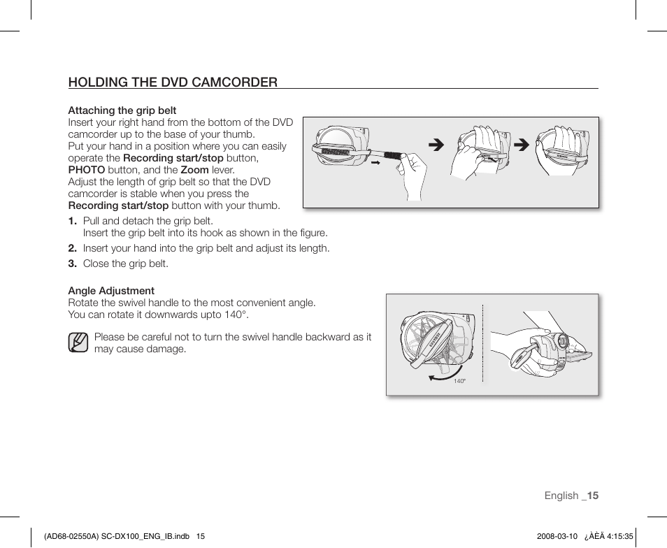 Holding the dvd camcorder | Samsung SC-DX103-XAP User Manual | Page 25 / 124