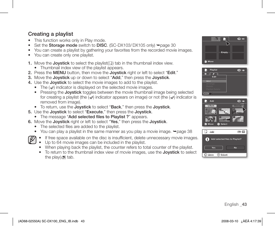 Creating a playlist | Samsung SC-DX103-XAP User Manual | Page 53 / 124