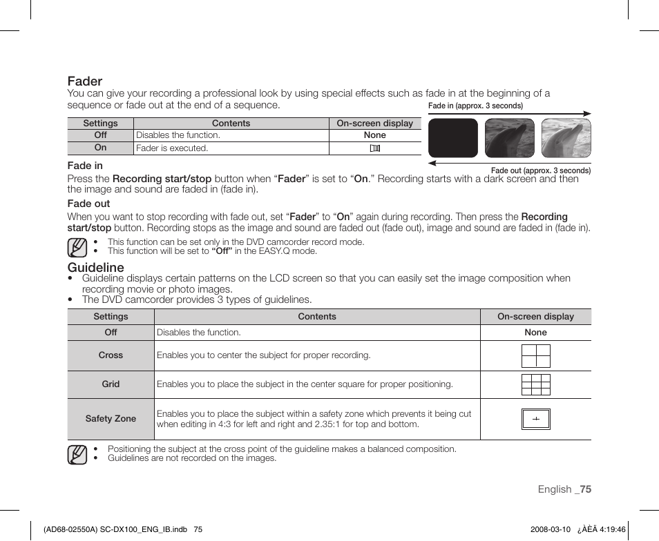 Fader, Guideline | Samsung SC-DX103-XAP User Manual | Page 85 / 124