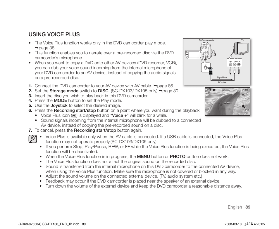 Using voice plus | Samsung SC-DX103-XAP User Manual | Page 99 / 124