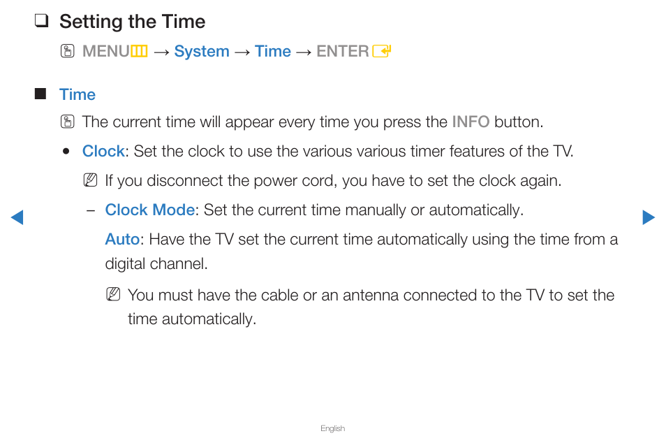 Setting the time | Samsung UN65D8000XFXZA User Manual | Page 112 / 324