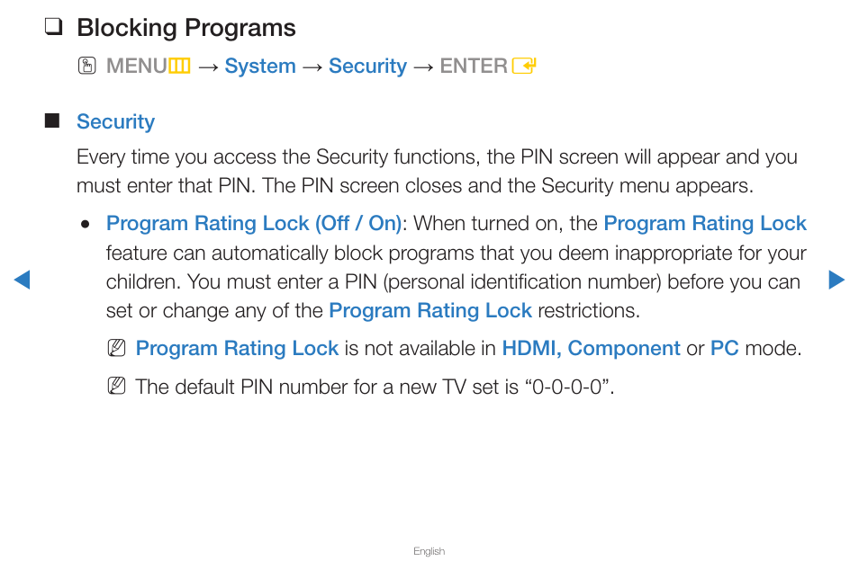 Blocking programs | Samsung UN65D8000XFXZA User Manual | Page 120 / 324