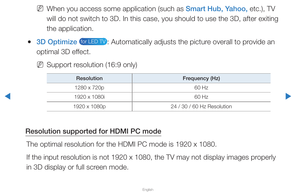 3d optimize, Support resolution (16:9 only) | Samsung UN65D8000XFXZA User Manual | Page 173 / 324