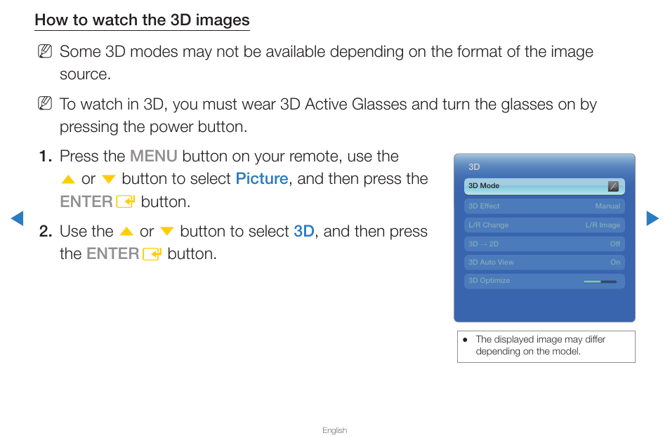 How to watch the 3d images | Samsung UN65D8000XFXZA User Manual | Page 174 / 324
