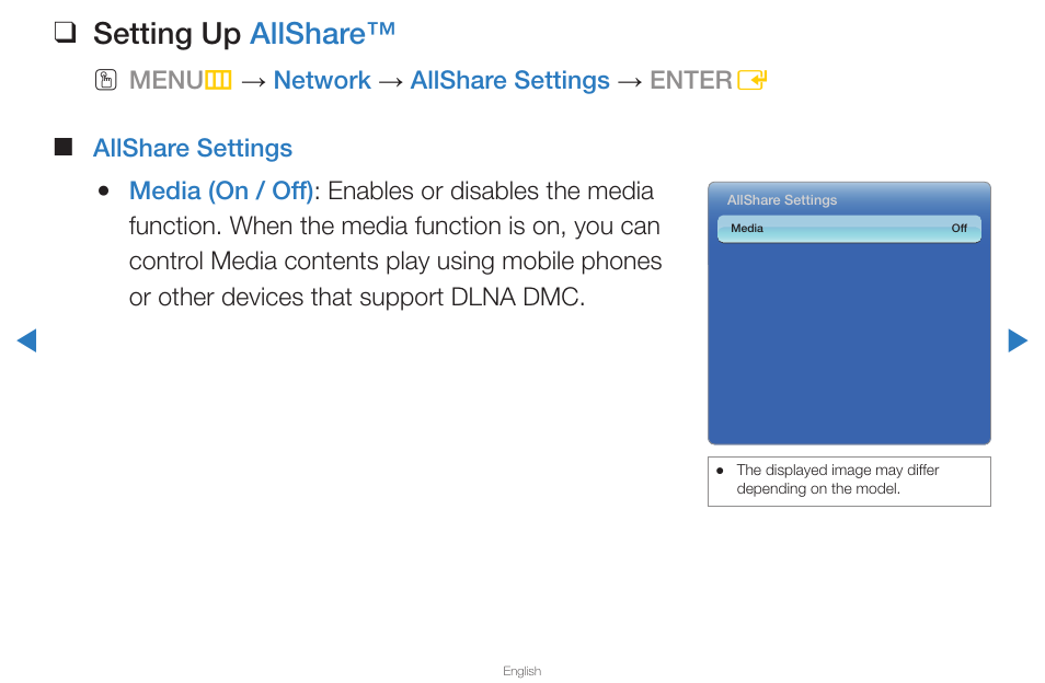 Setting up allshare | Samsung UN65D8000XFXZA User Manual | Page 292 / 324