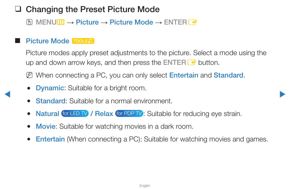 Basic features, Changing the preset picture mode | Samsung UN65D8000XFXZA User Manual | Page 35 / 324