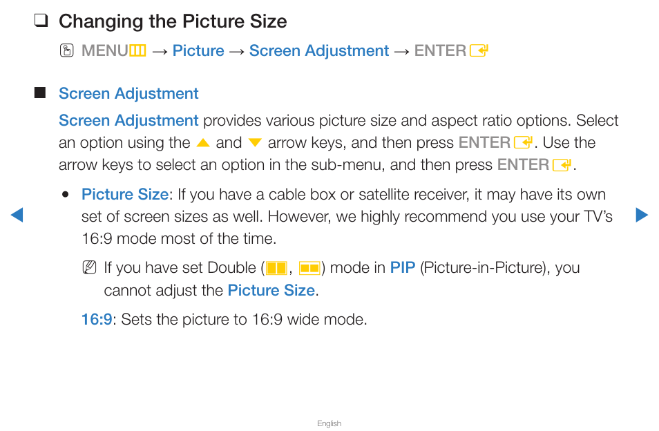 Changing the picture size | Samsung UN65D8000XFXZA User Manual | Page 38 / 324