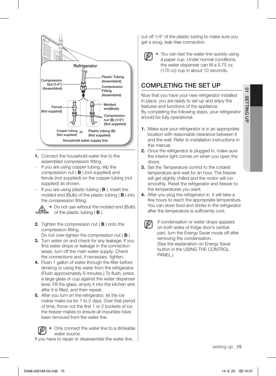 Completing the set up | Samsung RF32FMQDBXW-AA User Manual | Page 15 / 84