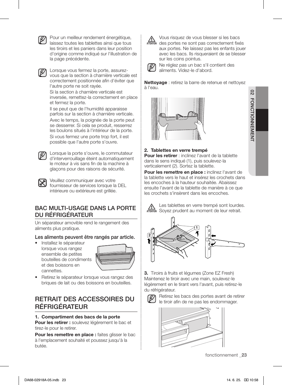 Retrait des accessoires du réfrigérateur, Bac multi-usage dans la porte du réfrigérateur | Samsung RF32FMQDBXW-AA User Manual | Page 51 / 84