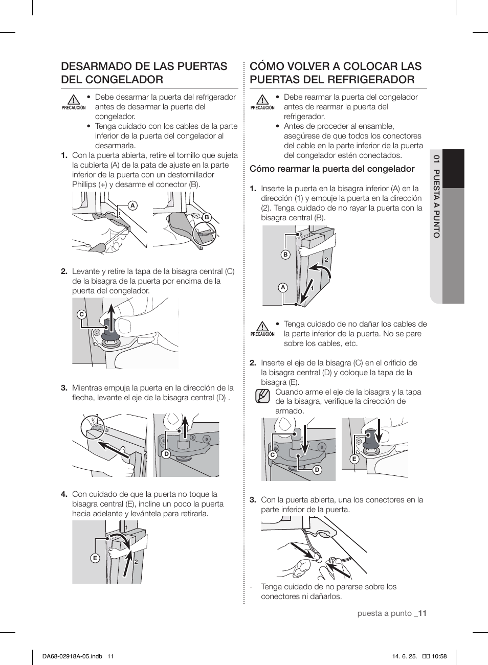 Desarmado de las puertas del congelador, Cómo volver a colocar las puertas del refrigerador | Samsung RF32FMQDBXW-AA User Manual | Page 67 / 84