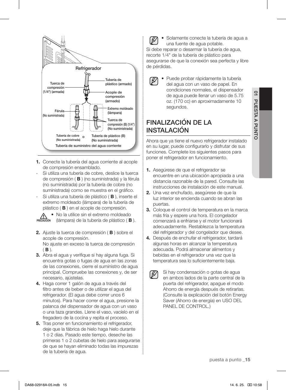 Finalización de la instalación | Samsung RF32FMQDBXW-AA User Manual | Page 71 / 84