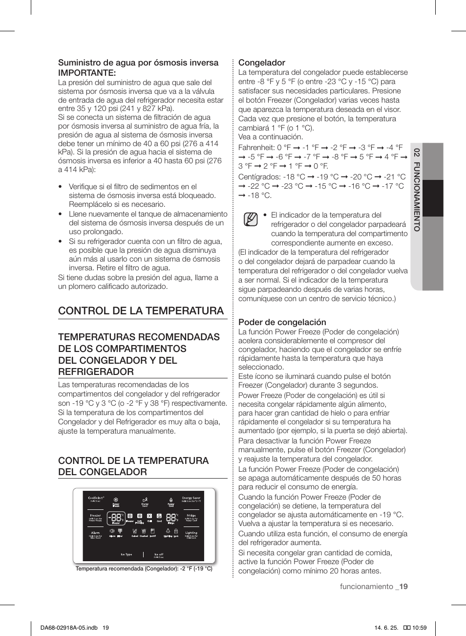 Control de la temperatura, Control de la temperatura del congelador | Samsung RF32FMQDBXW-AA User Manual | Page 75 / 84