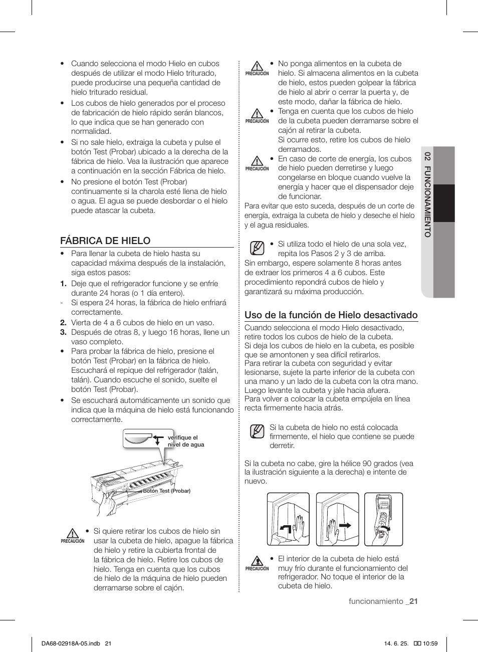 Fábrica de hielo, Uso de la función de hielo desactivado | Samsung RF32FMQDBXW-AA User Manual | Page 77 / 84