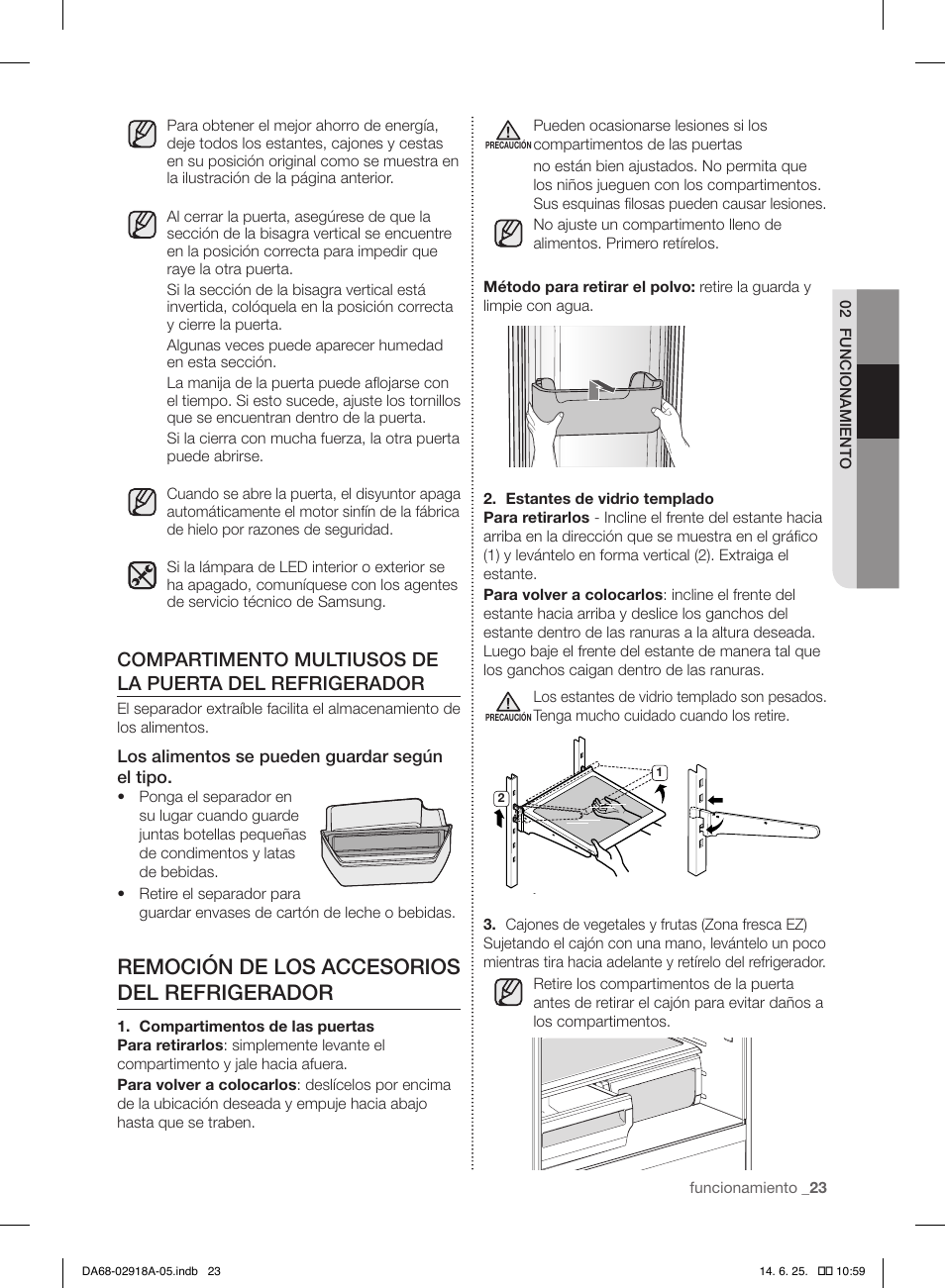 Remoción de los accesorios del refrigerador | Samsung RF32FMQDBXW-AA User Manual | Page 79 / 84