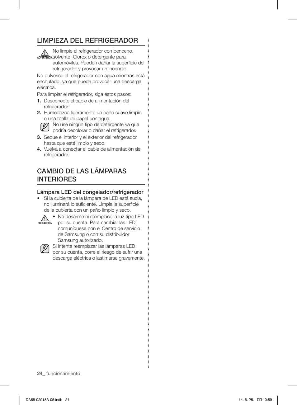 Limpieza del refrigerador, Cambio de las lámparas interiores | Samsung RF32FMQDBXW-AA User Manual | Page 80 / 84