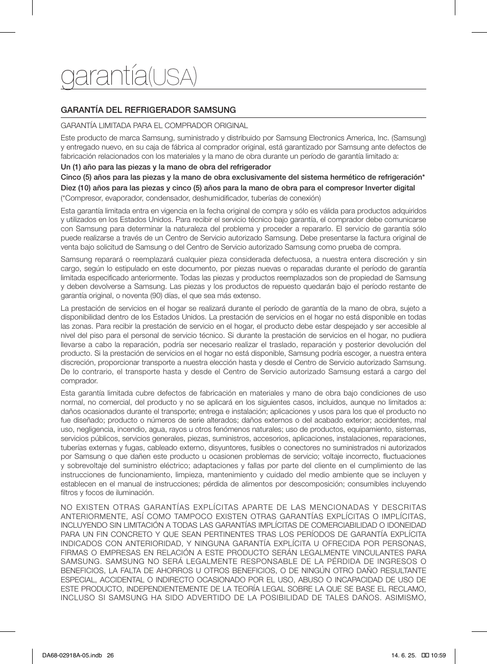 Garantía, Usa) | Samsung RF32FMQDBXW-AA User Manual | Page 82 / 84