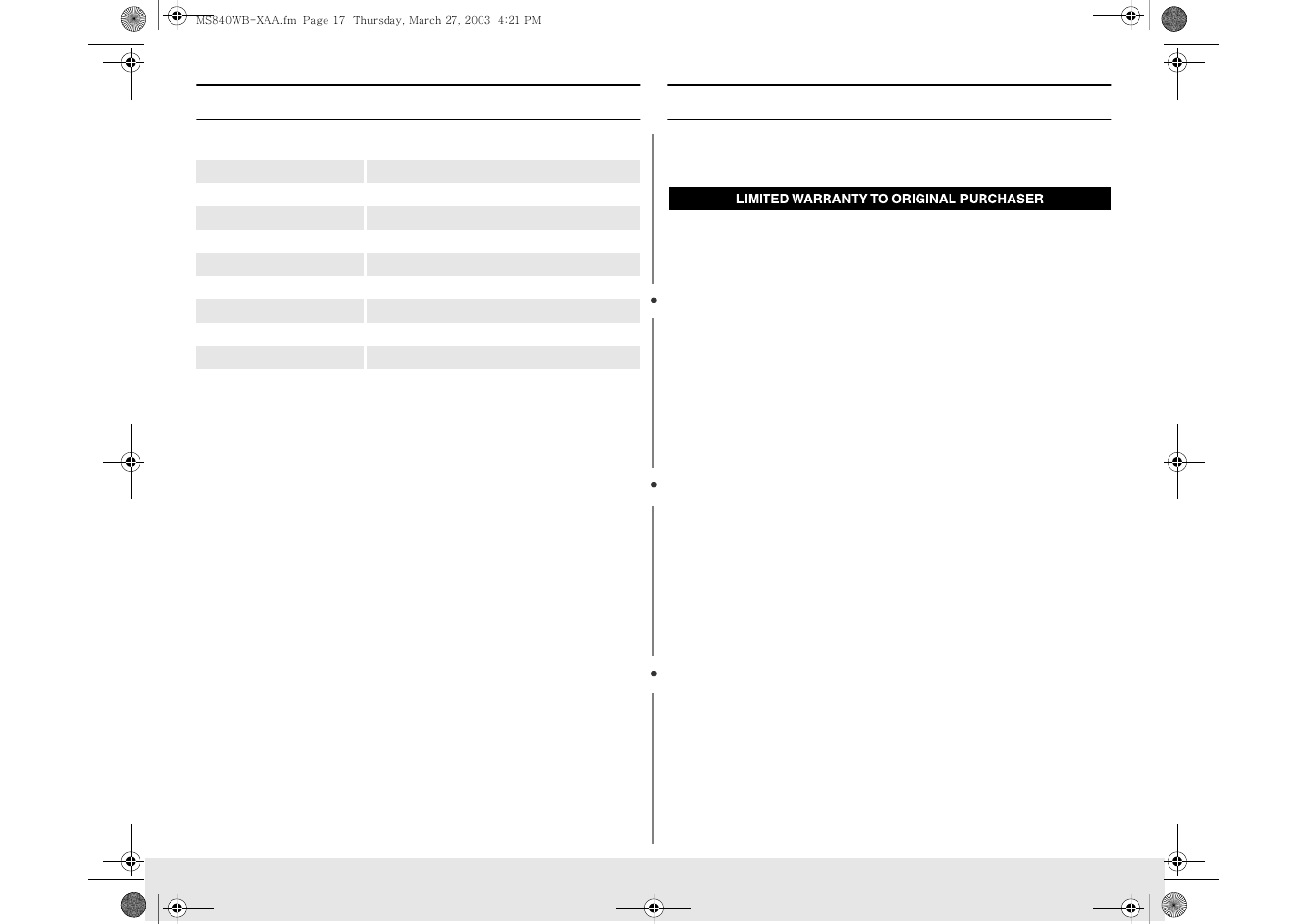Specifications, Warranty, Appendix | Samsung MW840WC-XAA User Manual | Page 17 / 24