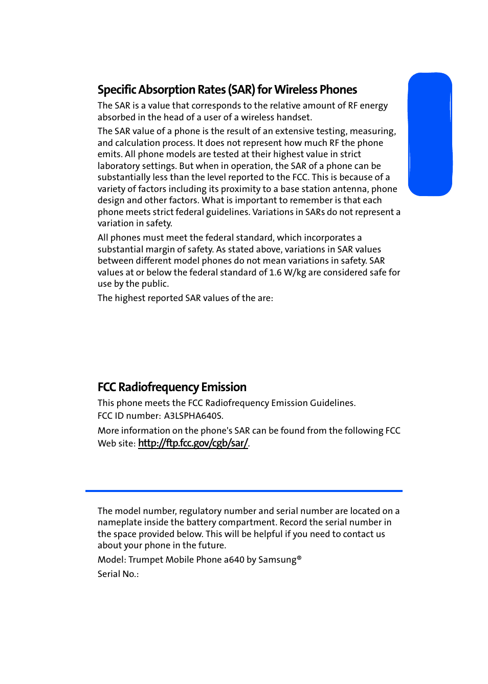 Owner’s record, Fcc radiofrequency emission | Samsung SPH-A640ZKAAFT User Manual | Page 181 / 192