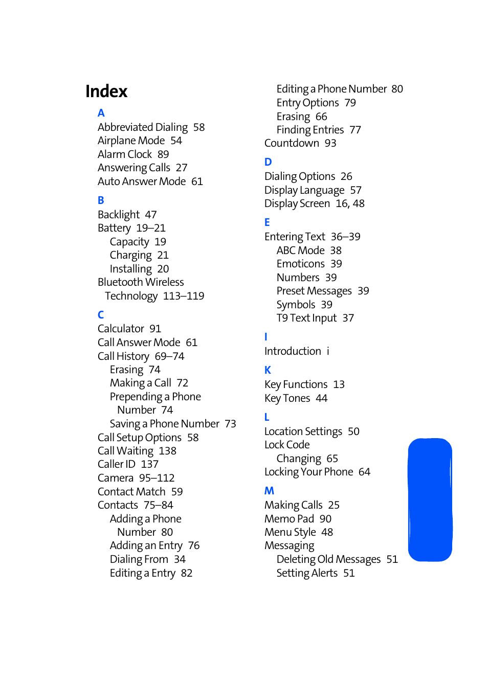 Index | Samsung SPH-A640ZKAAFT User Manual | Page 189 / 192