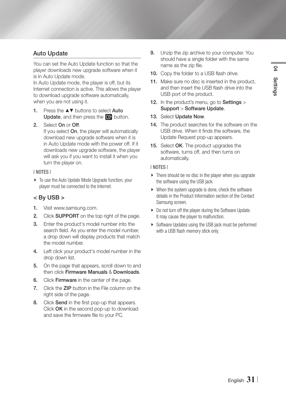 Auto update | Samsung BD-FM59-ZA User Manual | Page 31 / 68