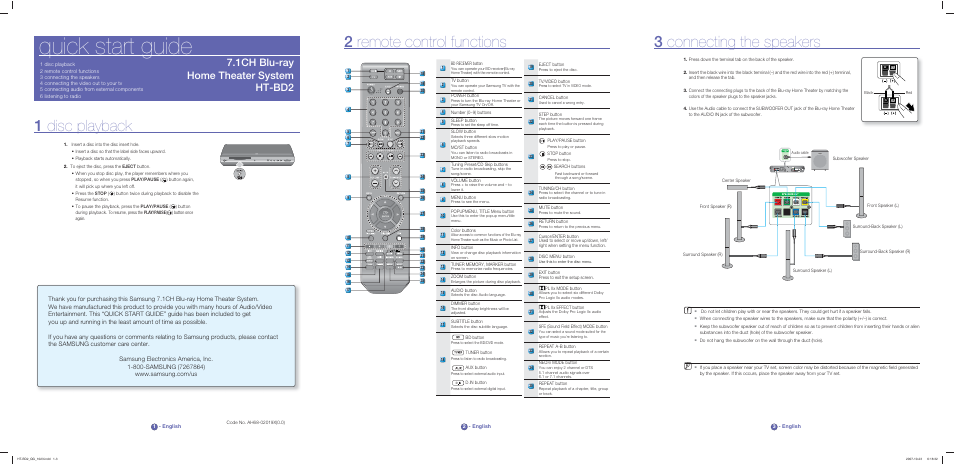 Samsung HT-BD2T-XAA User Manual | 2 pages